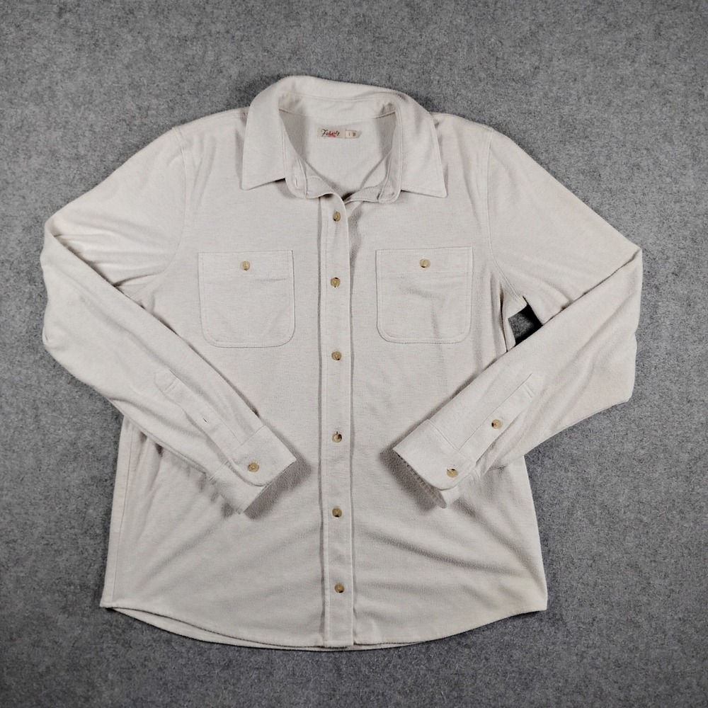 Faherty Womens Legend Sweater Shirt Oatmeal Heather Knit Button Up Large L